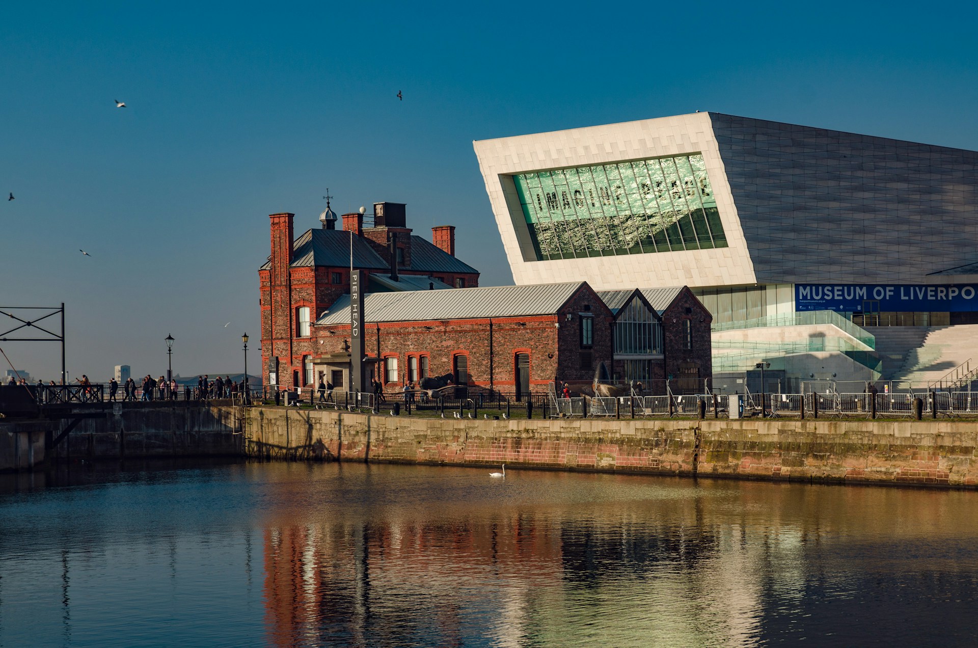 A waterfront view of Albert Dock in Liverpool England