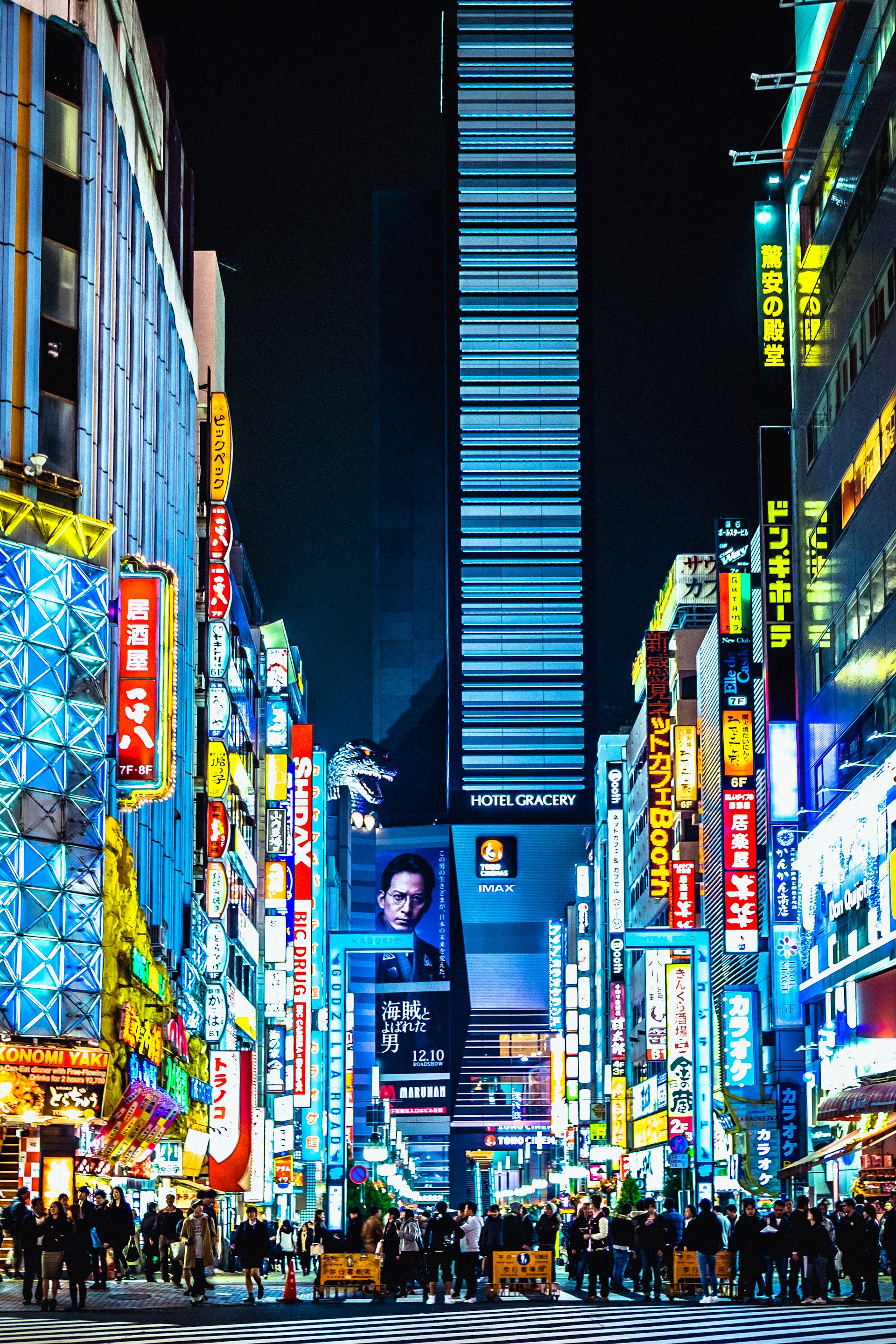 A cityscape of Tokyo Japan at night illuminated by neon lights