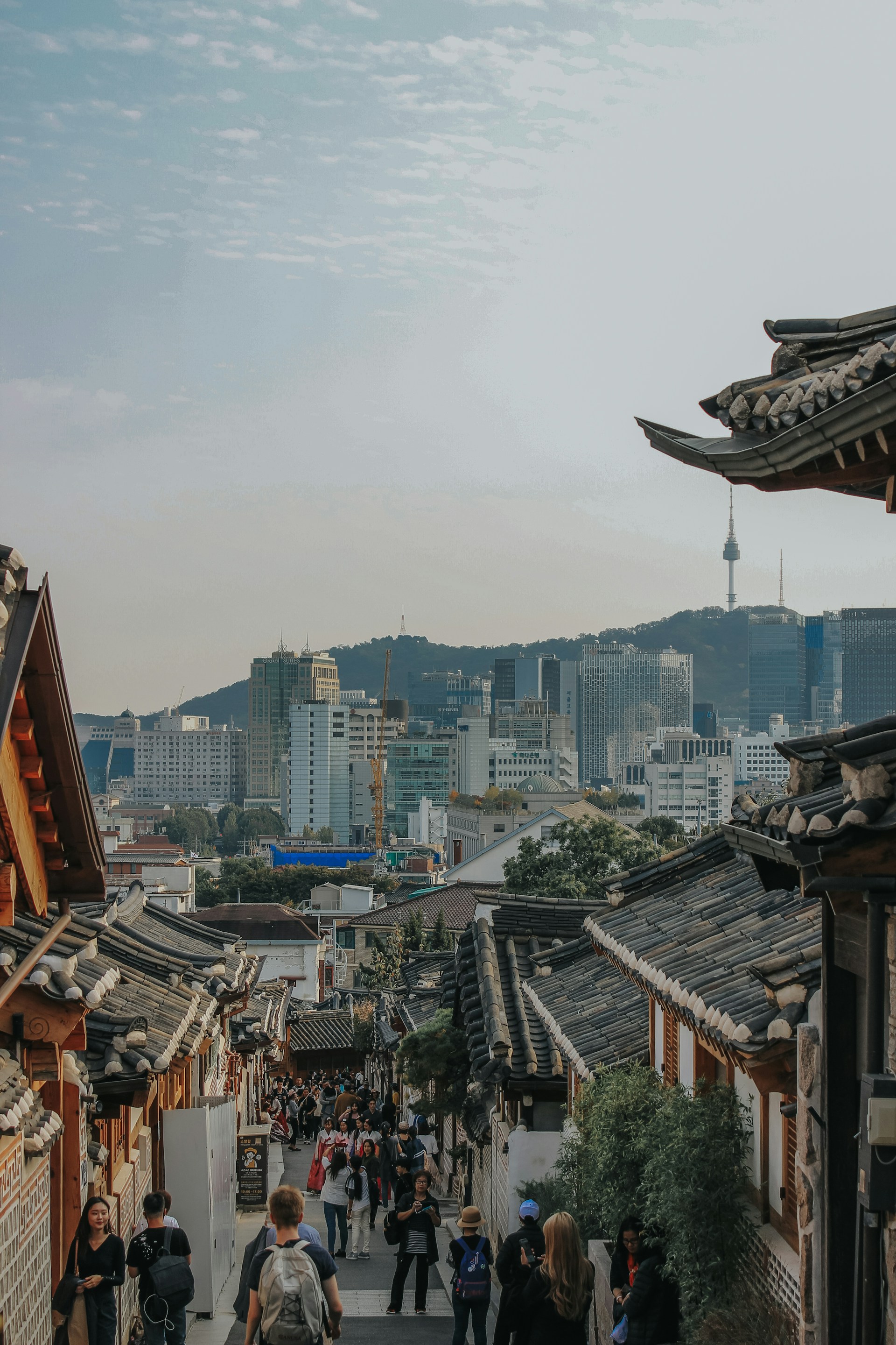 Cityscape view of Seoul South Korea featuring traditional buildings